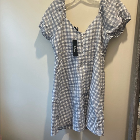 Lulus Love Sweetly Grey Gingham Puff Sleeve Mini Dress size XL NWT - Picture 8 of 8